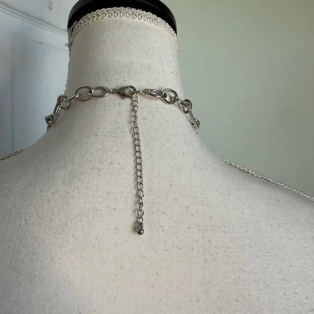 Vintage Silver and Amber Colored Glass Pedant Chic Timeless Necklace